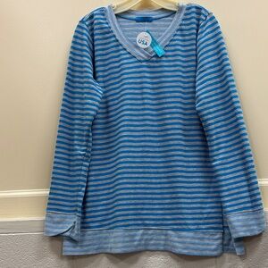 Fresh Produce M NWT Striped Blue and Gray Striped V‑Neck tunic top